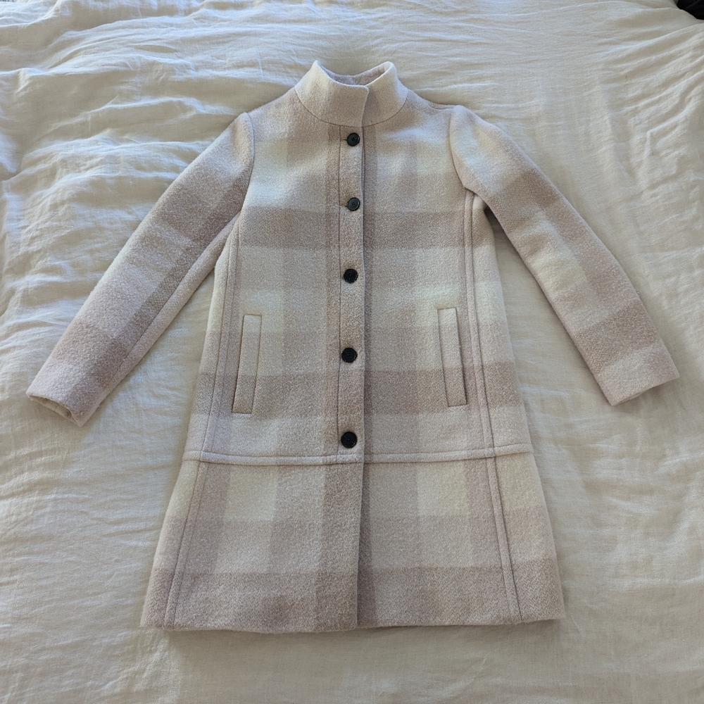 Club Monaco Shades of Beige Wool Checkered Long Coat Sz medium Neutral Pastels